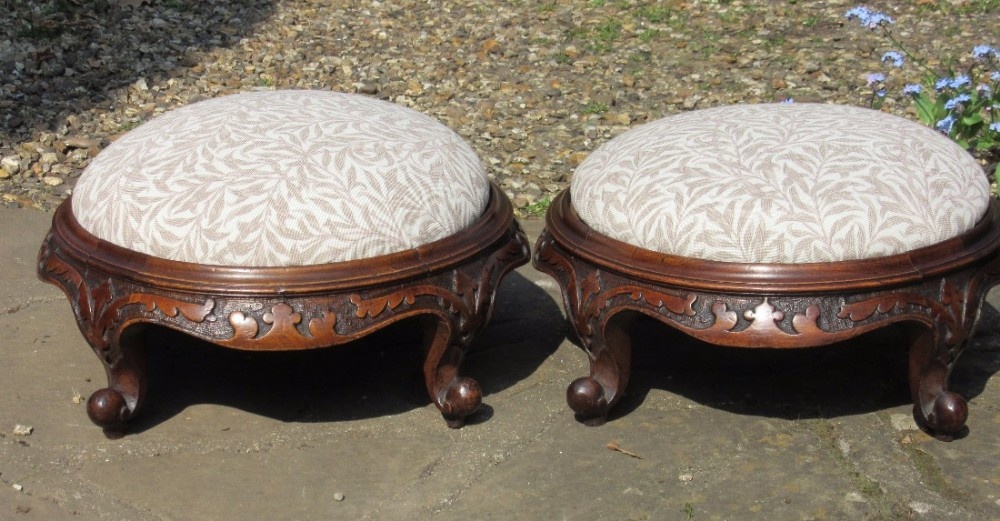 PAIR OF VICTORIAN WALNUT FOOT STOOLS c1860