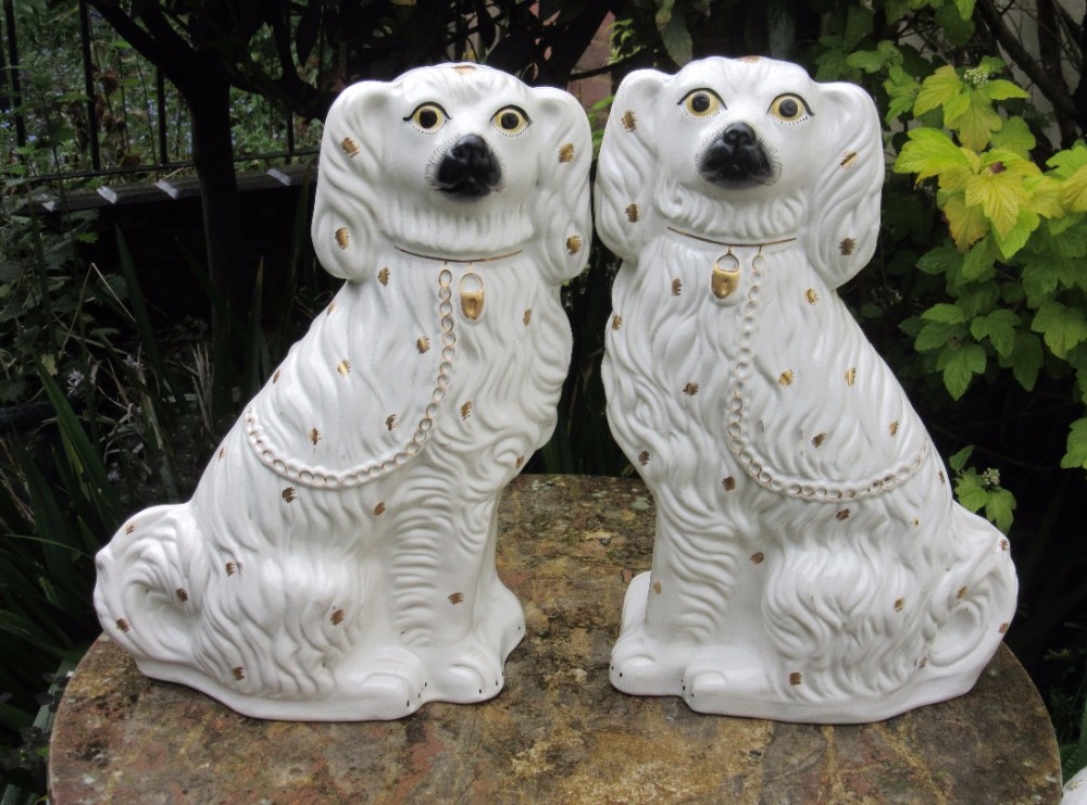 VERY LARGE PAIR OF ENGLISH STAFFORDSHIRE DOGS c1850
