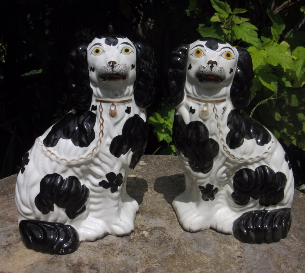 GOOD PAIR OF ENGLISH STAFFORDSHIRE DOGS c1860