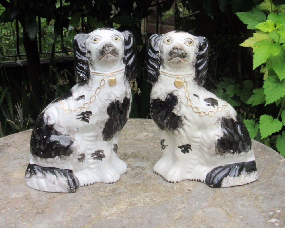 PAIR OF BLACK & WHITE STAFFORDSHIRE DOGS c1860