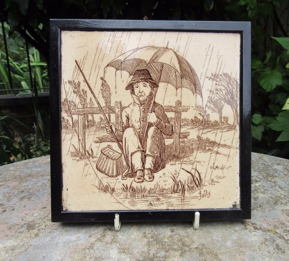 JOSIAH WEDGWOOD COMIC FISHING TILE c1880