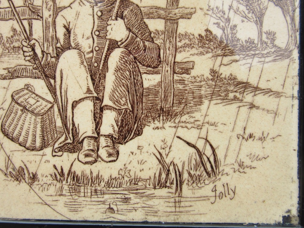 JOSIAH WEDGWOOD COMIC FISHING TILE c1880 View II