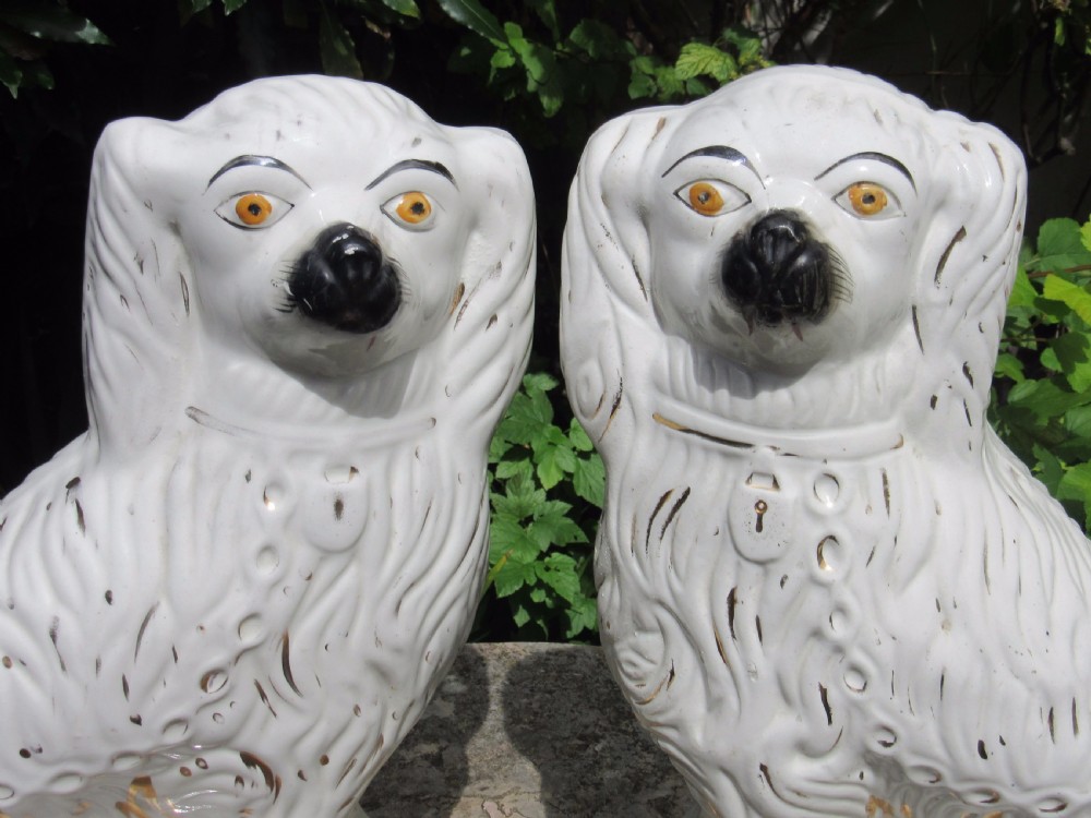 LARGE PAIR OF STAFFORDSHIRE WHITE & GILT DOGS c1880 View II