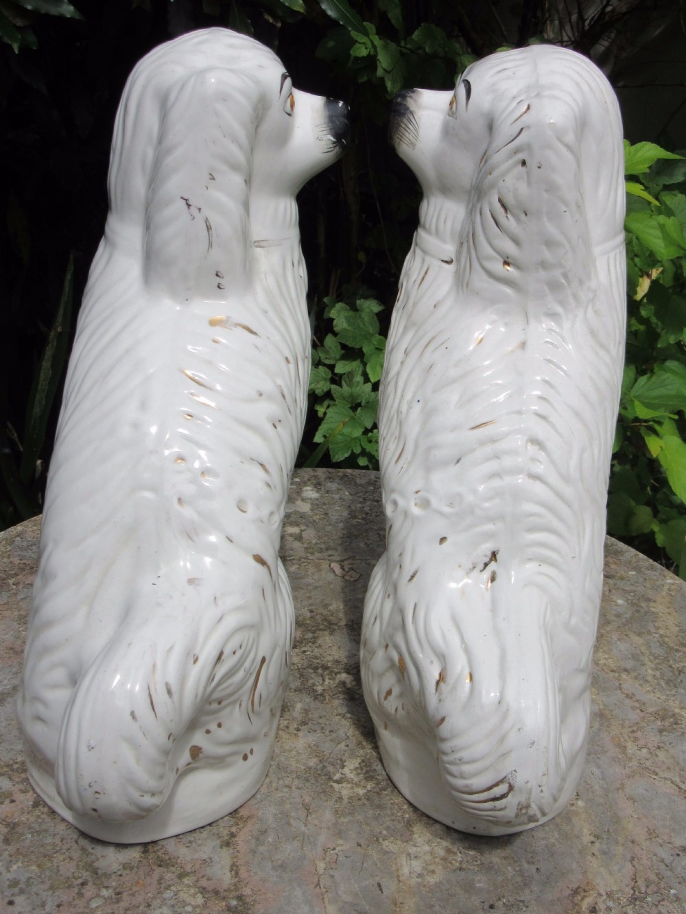 LARGE PAIR OF STAFFORDSHIRE WHITE & GILT DOGS c1880 View IV