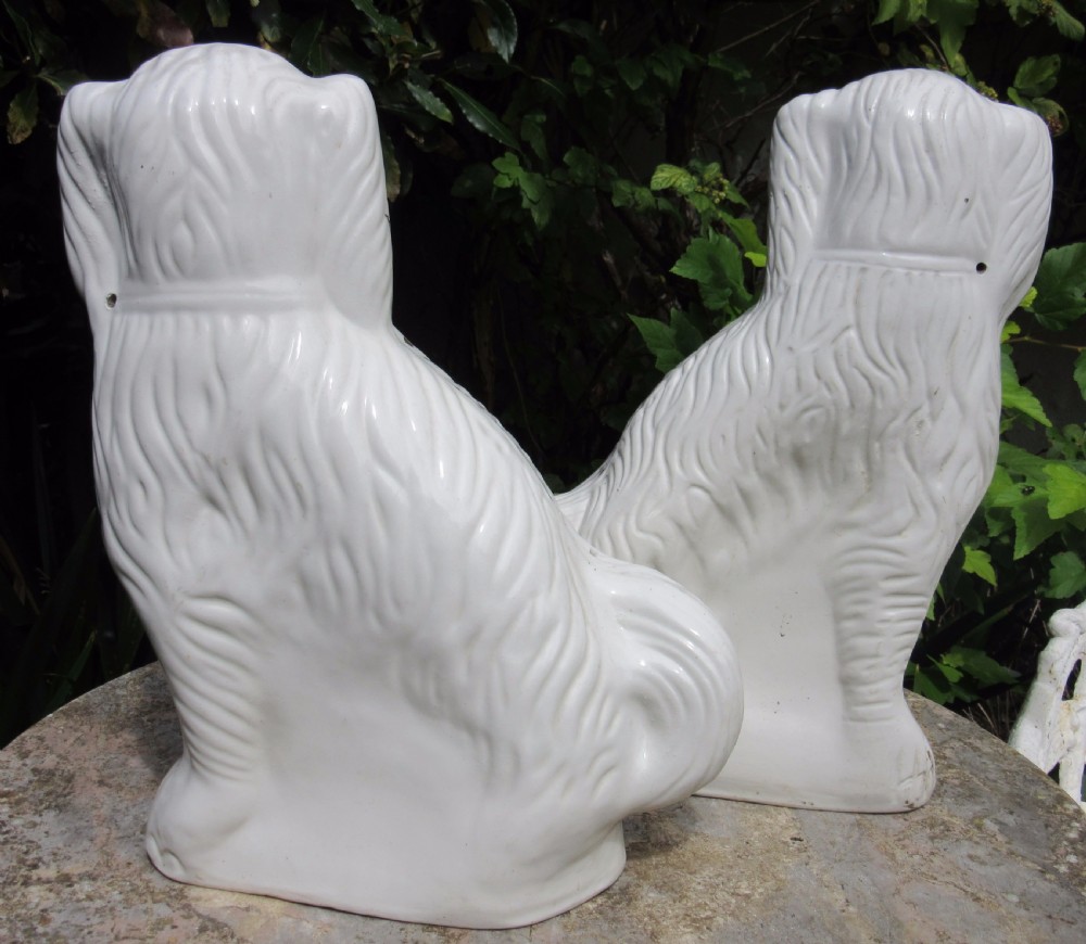 LARGE PAIR OF STAFFORDSHIRE WHITE & GILT DOGS c1880 View V