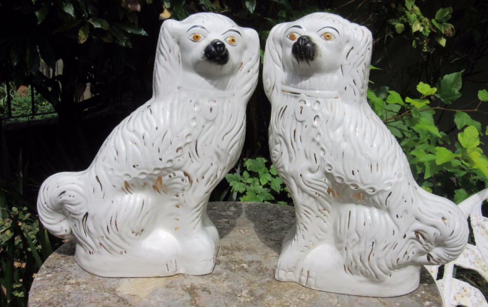 LARGE PAIR OF STAFFORDSHIRE WHITE & GILT DOGS c1880 View VII