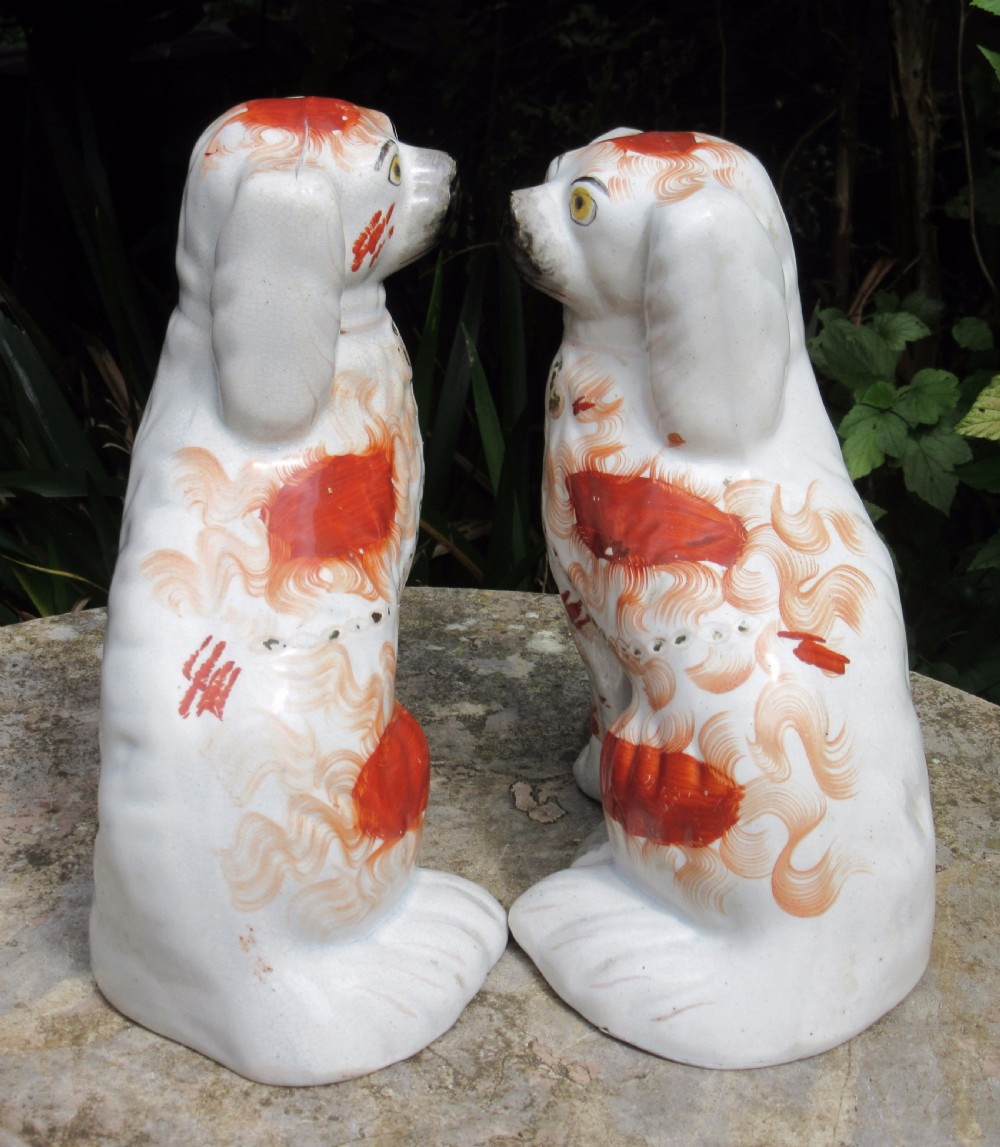 PAIR OF VICTORIAN STAFFORDSHIRE RED & WHITE DOGS c1860 View II