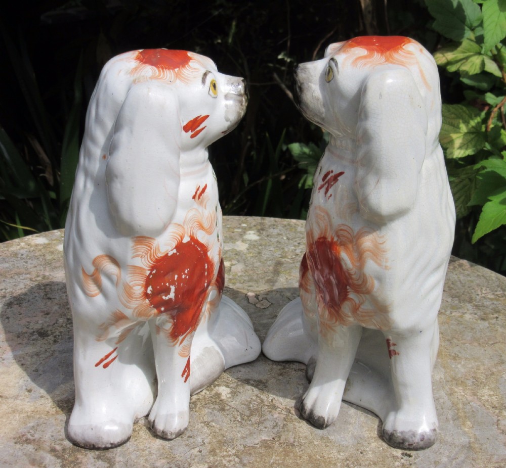 PAIR OF VICTORIAN STAFFORDSHIRE RED & WHITE DOGS c1860 View III