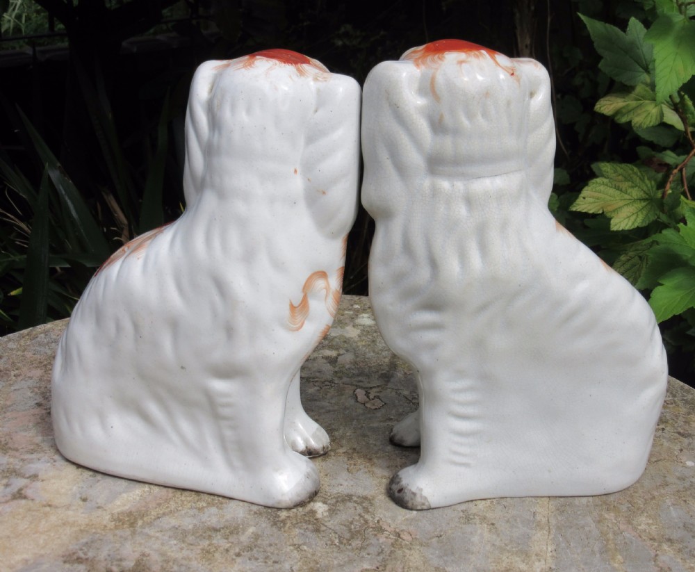 PAIR OF VICTORIAN STAFFORDSHIRE RED & WHITE DOGS c1860 View IV
