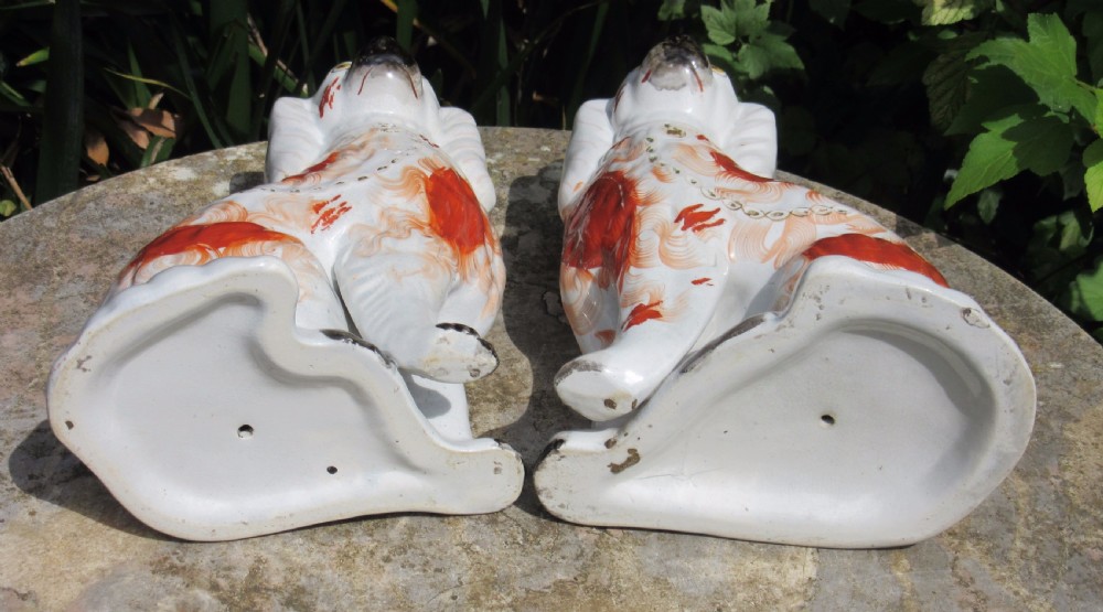 PAIR OF VICTORIAN STAFFORDSHIRE RED & WHITE DOGS c1860 View V
