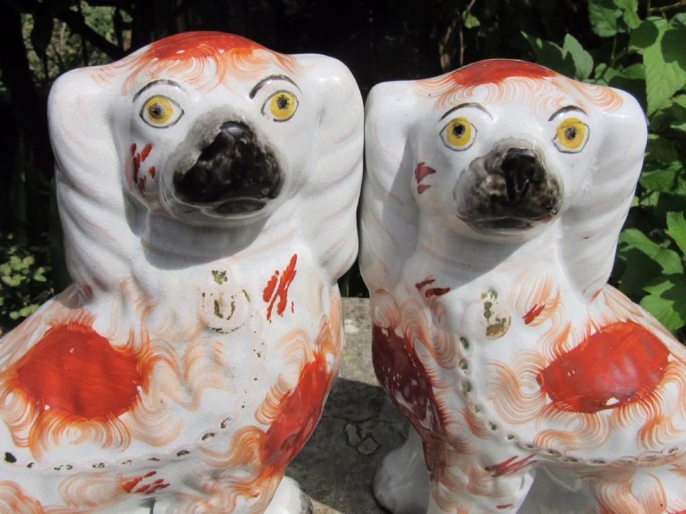 PAIR OF VICTORIAN STAFFORDSHIRE RED & WHITE DOGS c1860 View VI
