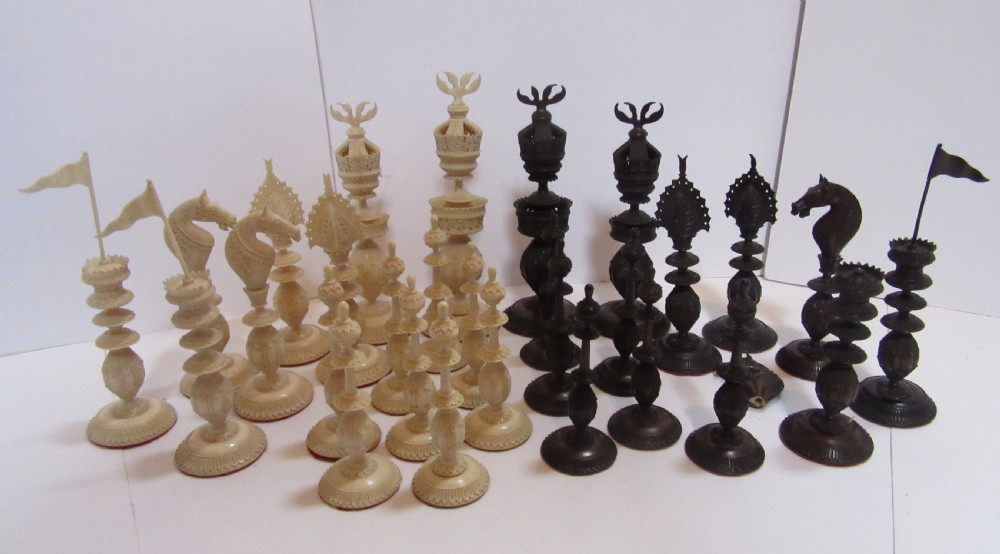 19th C CARVED VIZAGAPATAM CHESS SET