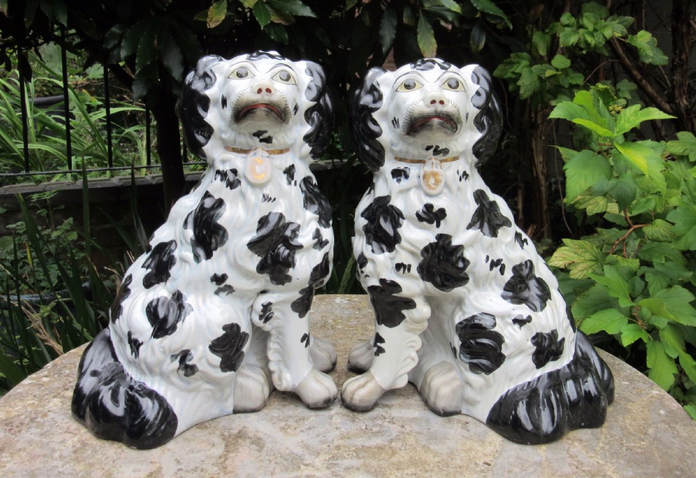 MAGNIFICENT PAIR OF VICTORIAN STAFFORDSHIRE DOGS c1850
