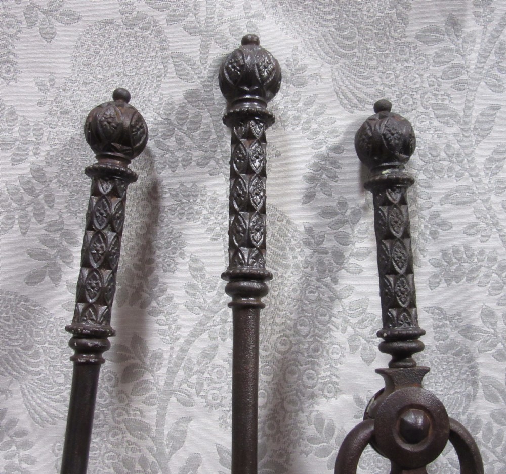 SET OF 19th CENTURY STEEL FIRE IRONS View II