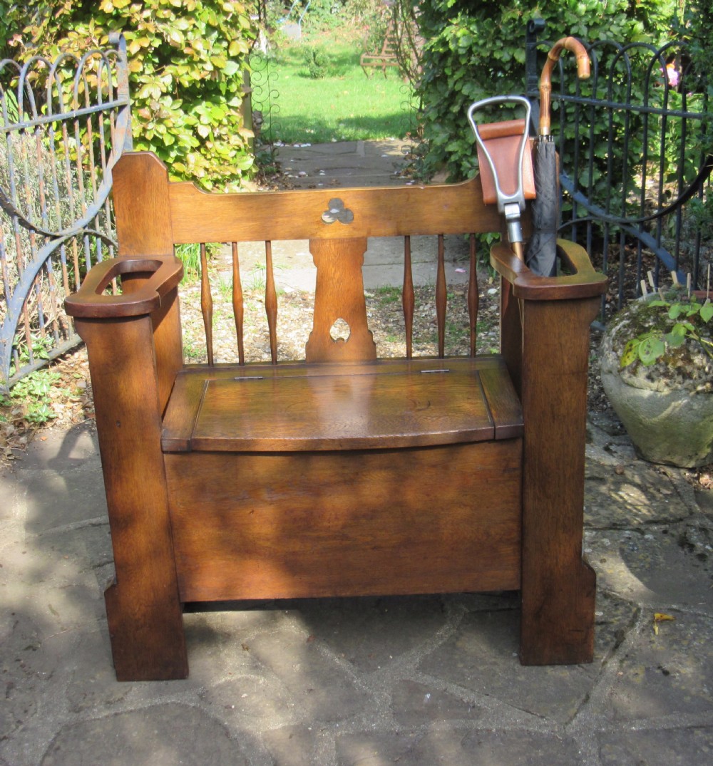 ARTS & CRAFTS OAK HALL BENCH UMBRELLA STAND View IV