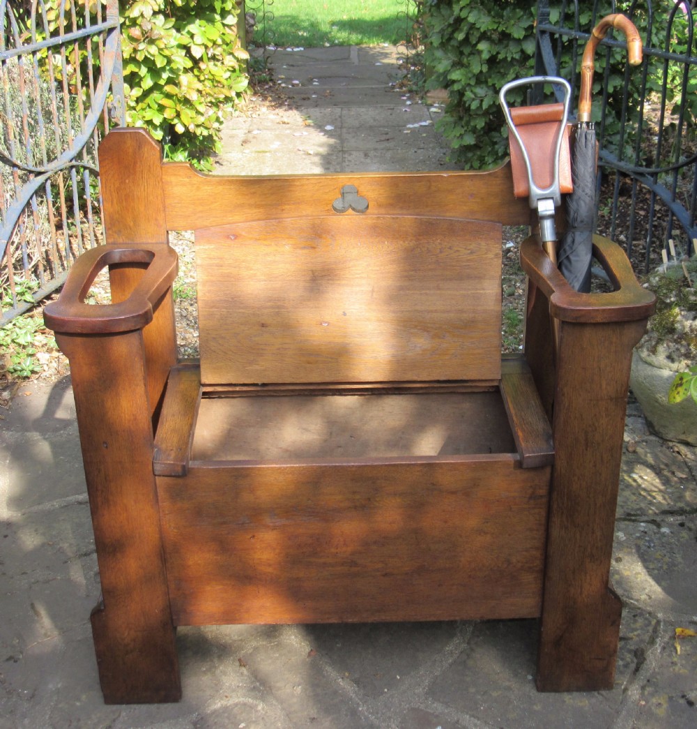 ARTS & CRAFTS OAK HALL BENCH UMBRELLA STAND View V