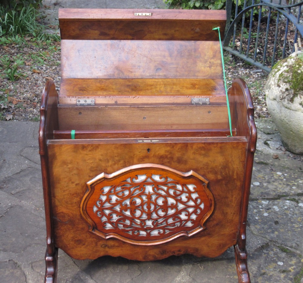 VICTORIAN BURR WALNUT CANTERBURY c1870 View III
