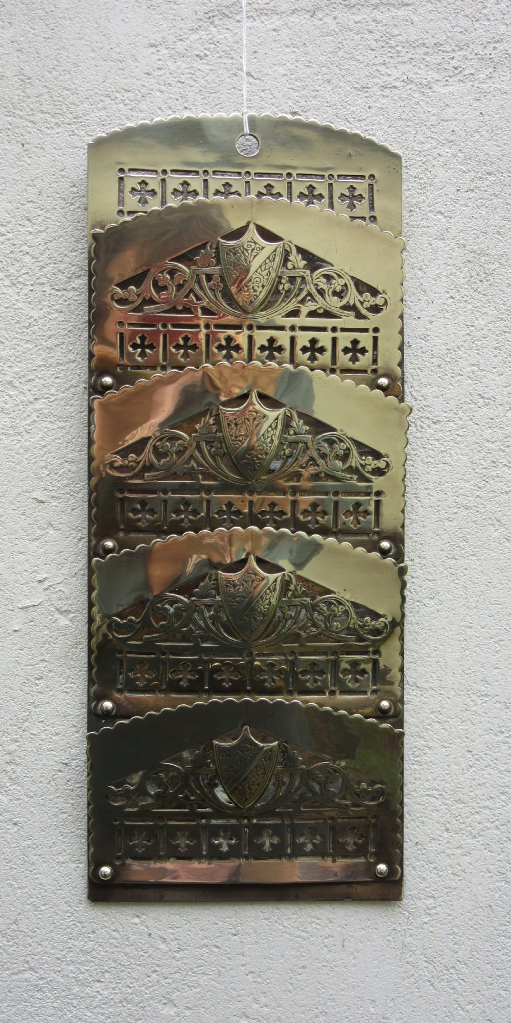 VICTORIAN PIERCED BRASS LETTER RACK c1880