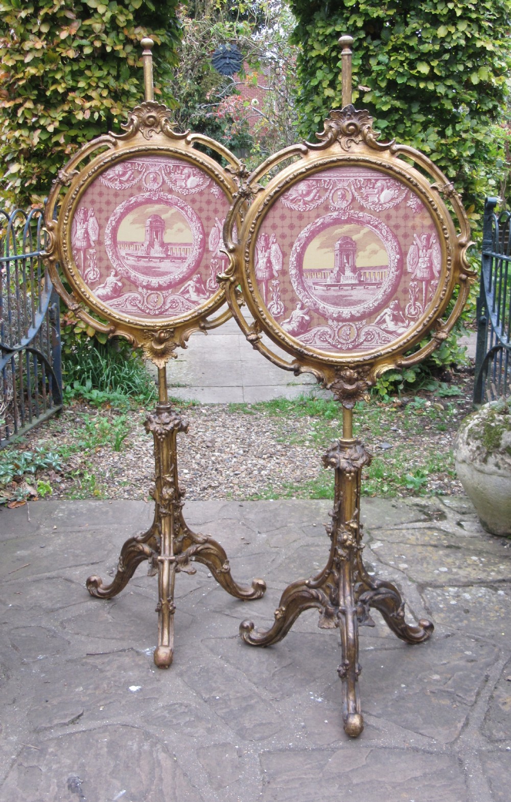 PAIR OF GILT POLE SCREENS c1850