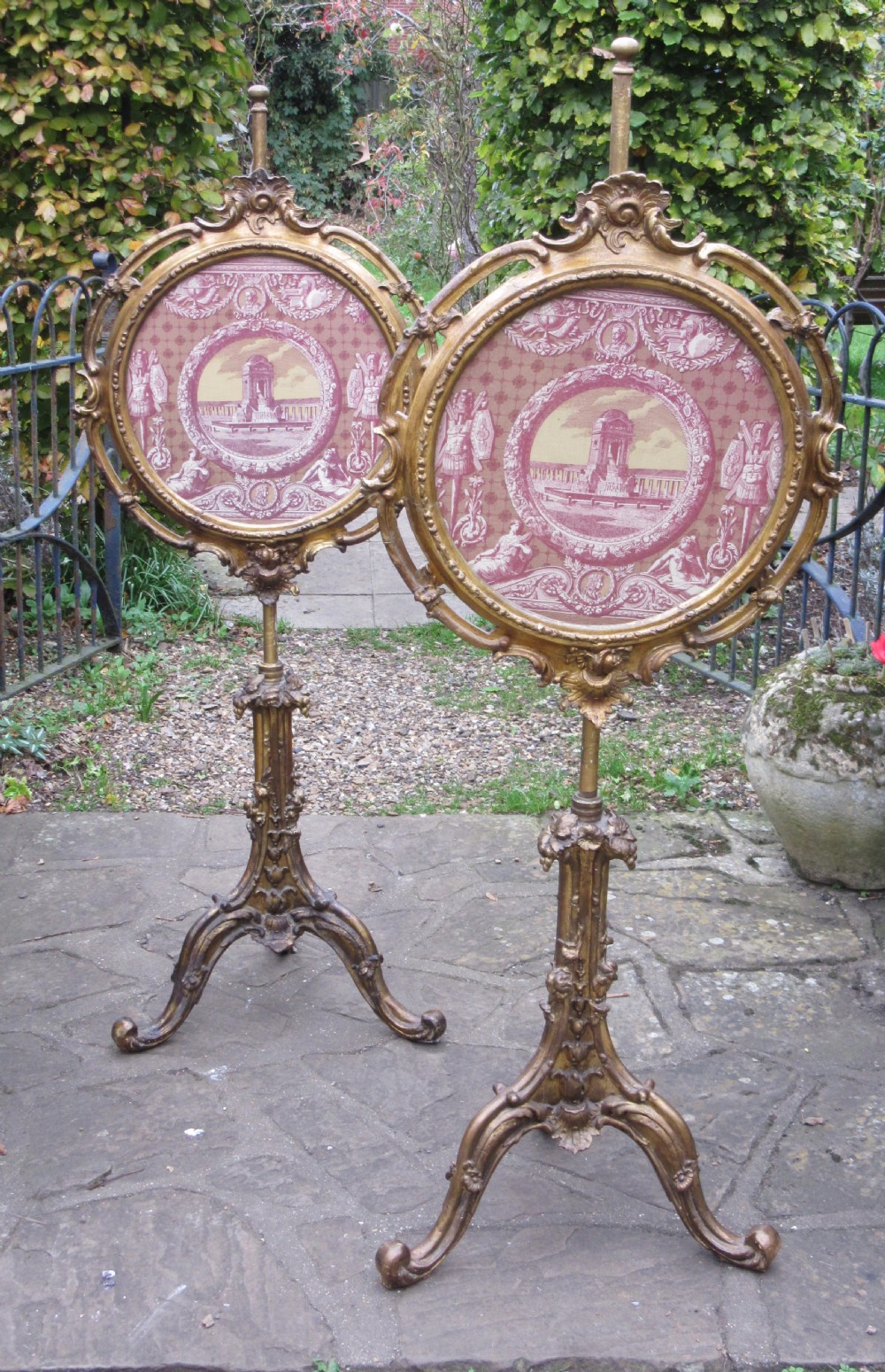 PAIR OF GILT POLE SCREENS c1850 View VI
