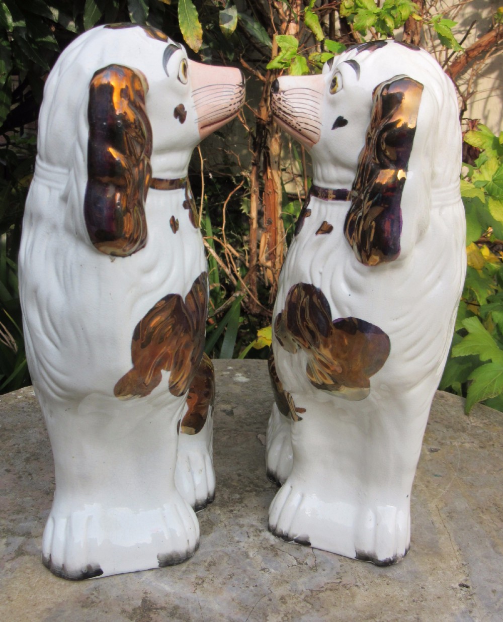 SUPER PAIR OF VICTORIAN COPPER LUSTRE STAFFORDSHIRE DOGS c1860 View IV