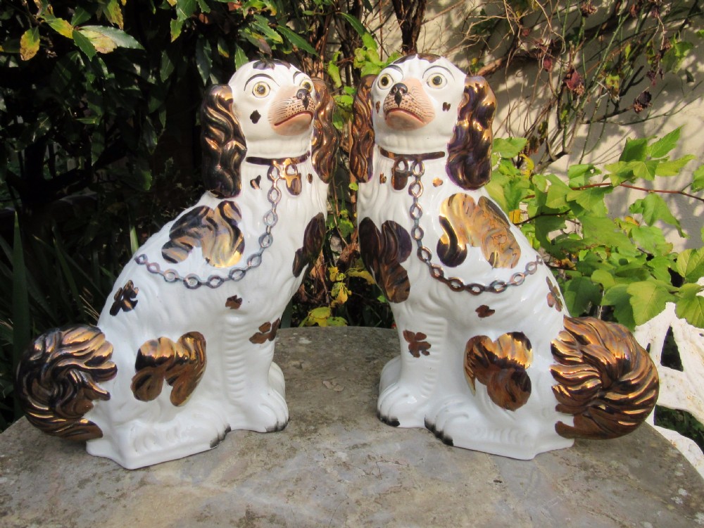 SUPER PAIR OF VICTORIAN COPPER LUSTRE STAFFORDSHIRE DOGS c1860 View VII