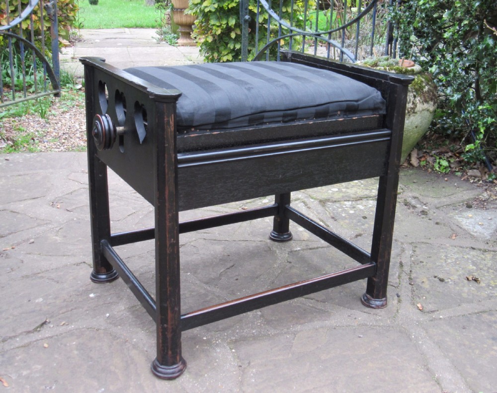 ARTS & CRAFTS LIBERTY STYLE ADJUSTABLE PIANO STOOL c1890 View VI