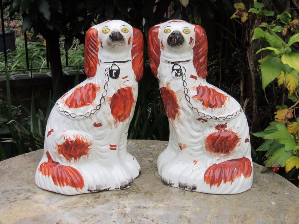 PAIR OF VICTORIAN RED & WHITE STAFFORDSHIRE DOGS c1860