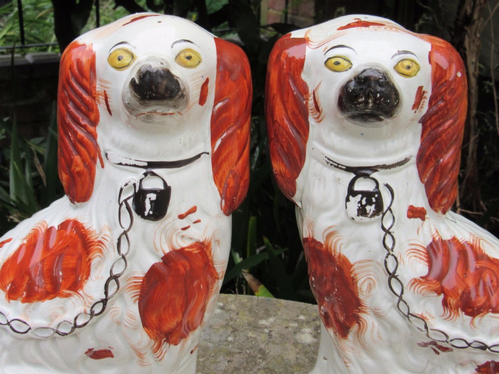 PAIR OF VICTORIAN RED & WHITE STAFFORDSHIRE DOGS c1860 View II