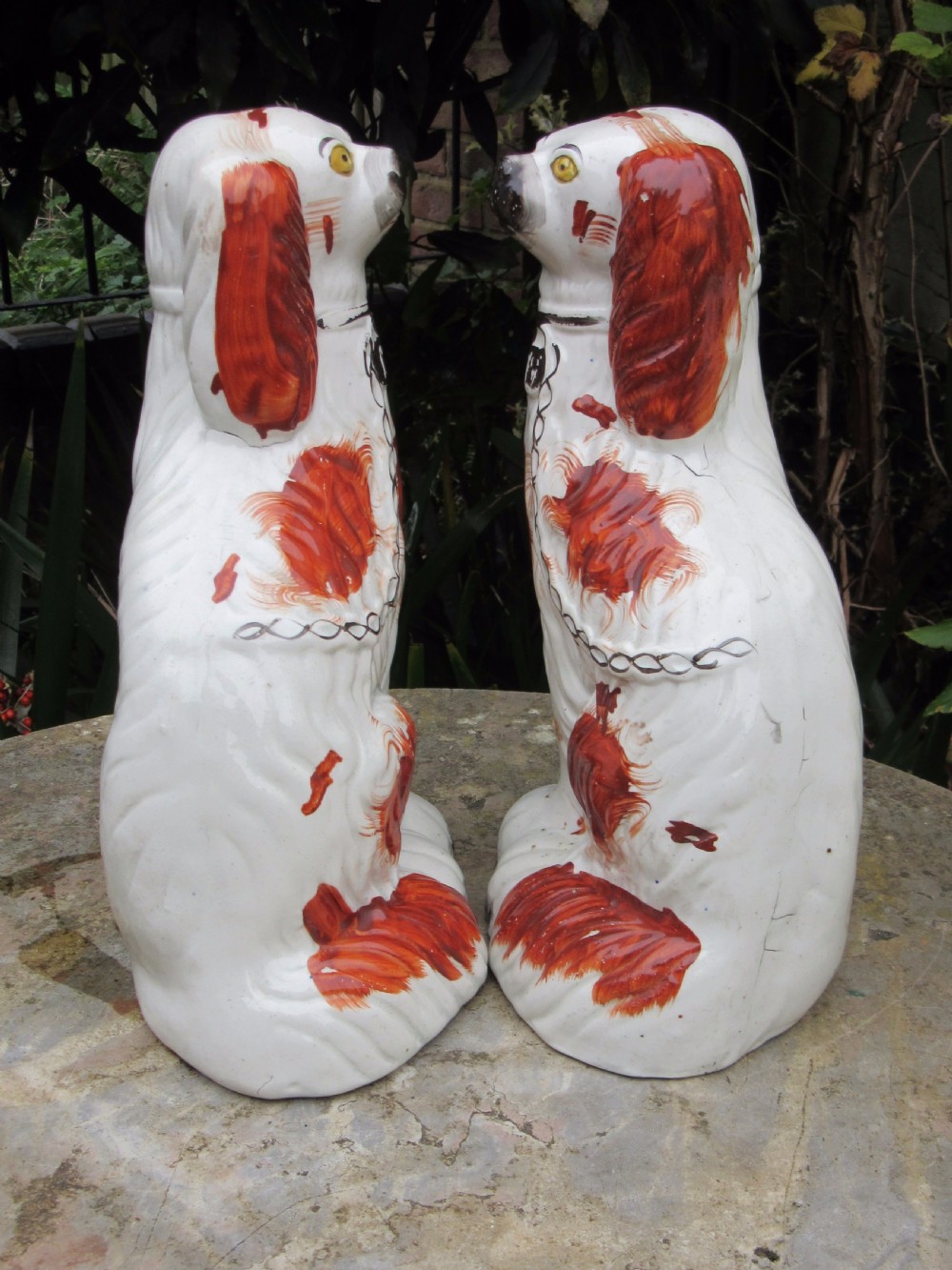 PAIR OF VICTORIAN RED & WHITE STAFFORDSHIRE DOGS c1860 View III