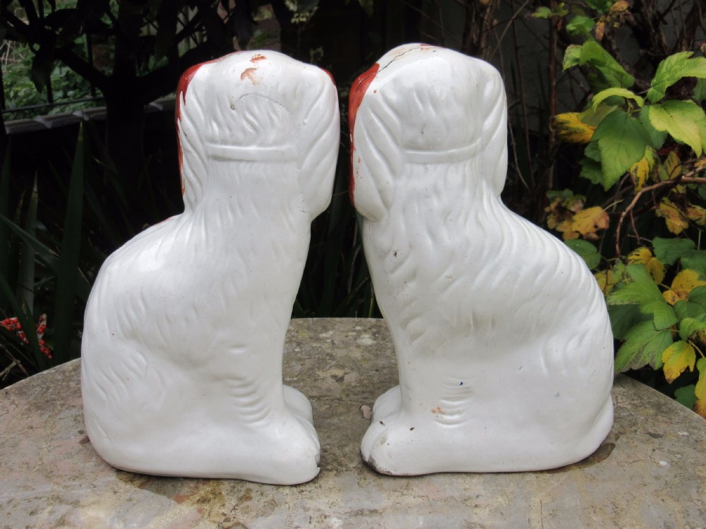 PAIR OF VICTORIAN RED & WHITE STAFFORDSHIRE DOGS c1860 View IV