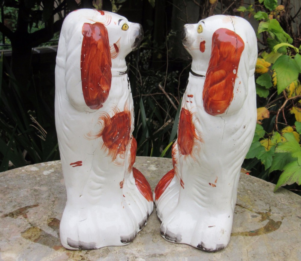 PAIR OF VICTORIAN RED & WHITE STAFFORDSHIRE DOGS c1860 View V
