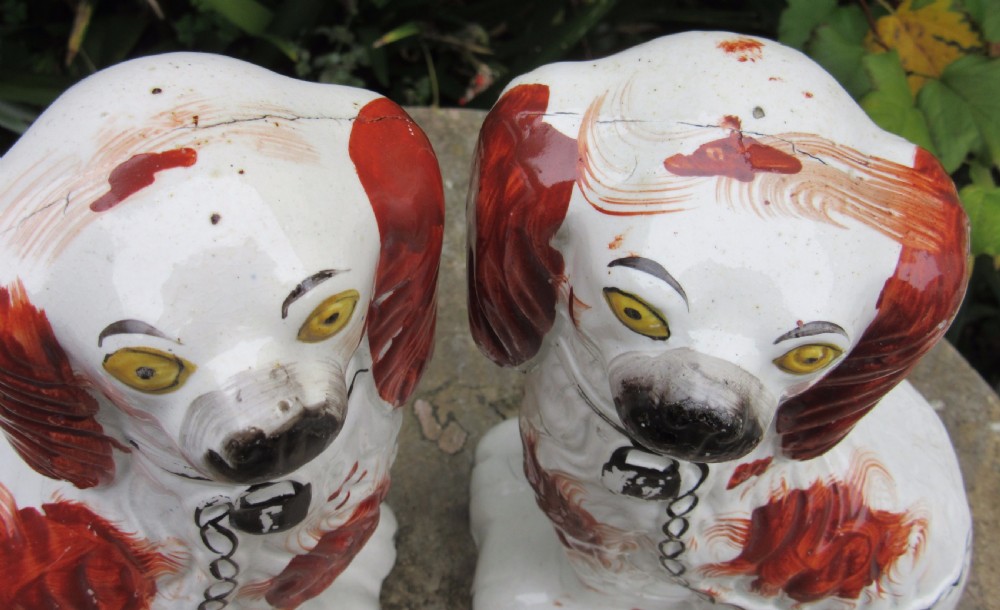 PAIR OF VICTORIAN RED & WHITE STAFFORDSHIRE DOGS c1860 View VI