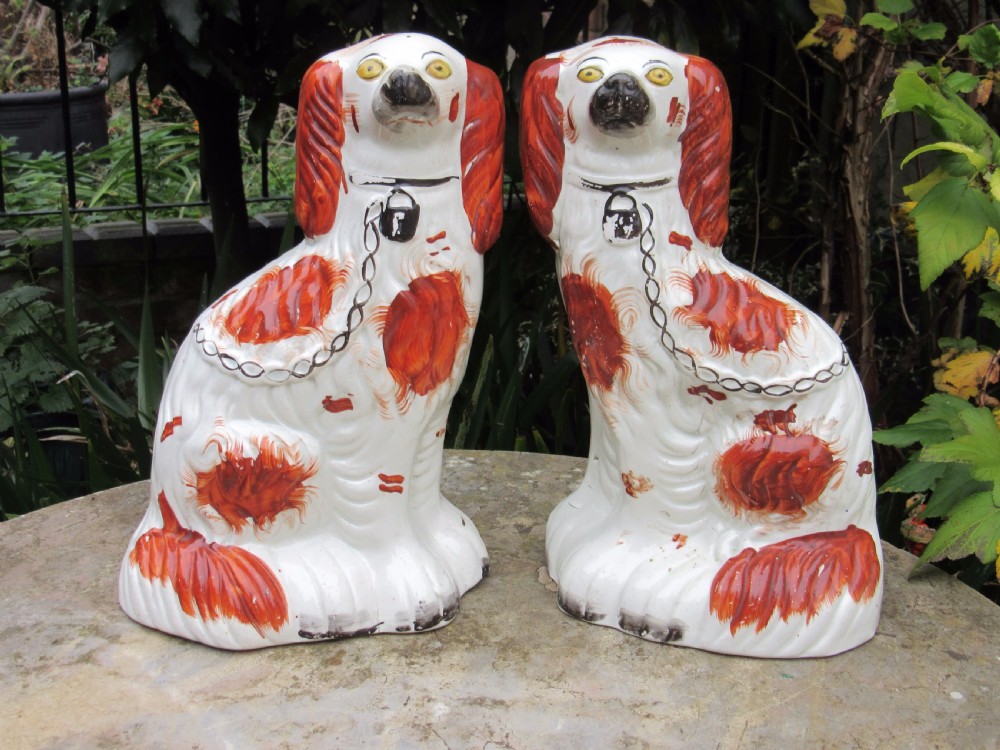 PAIR OF VICTORIAN RED & WHITE STAFFORDSHIRE DOGS c1860 View VIII