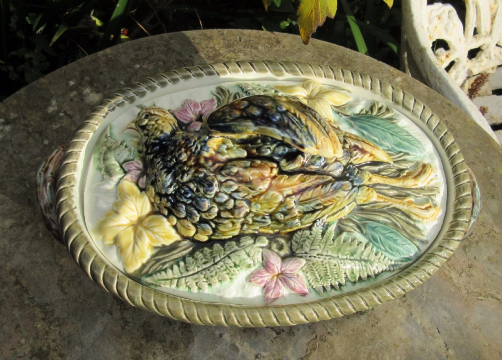 VICTORIAN MAJOLICA GAME PIE DISH c1880 View II