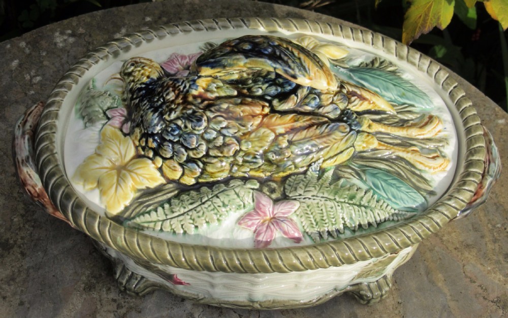 VICTORIAN MAJOLICA GAME PIE DISH c1880 View VII