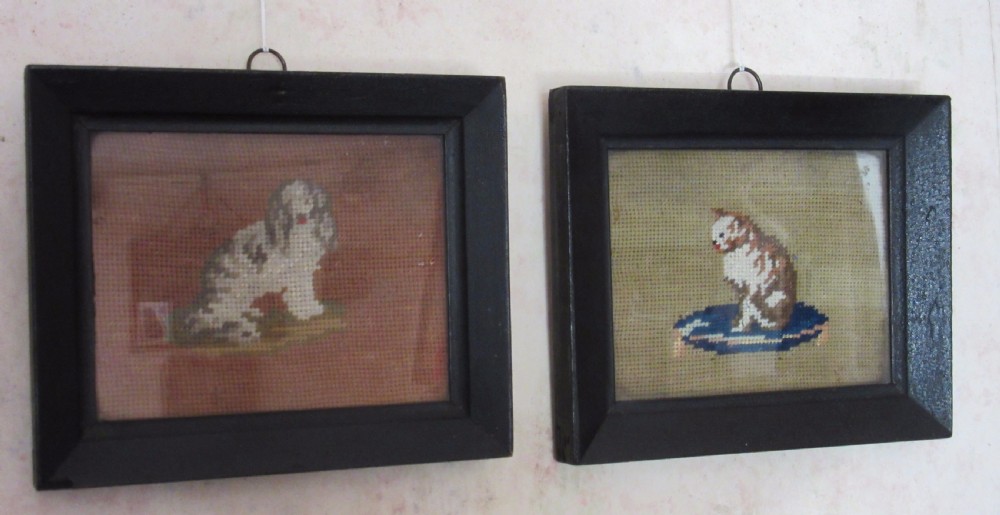 SMALL PAIR OF GEORGIAN WOOLWORK PICTURES c1820