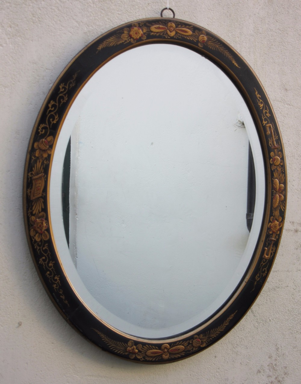 OVAL CHINOISERIE LACQUERED WALL MIRROR c1910