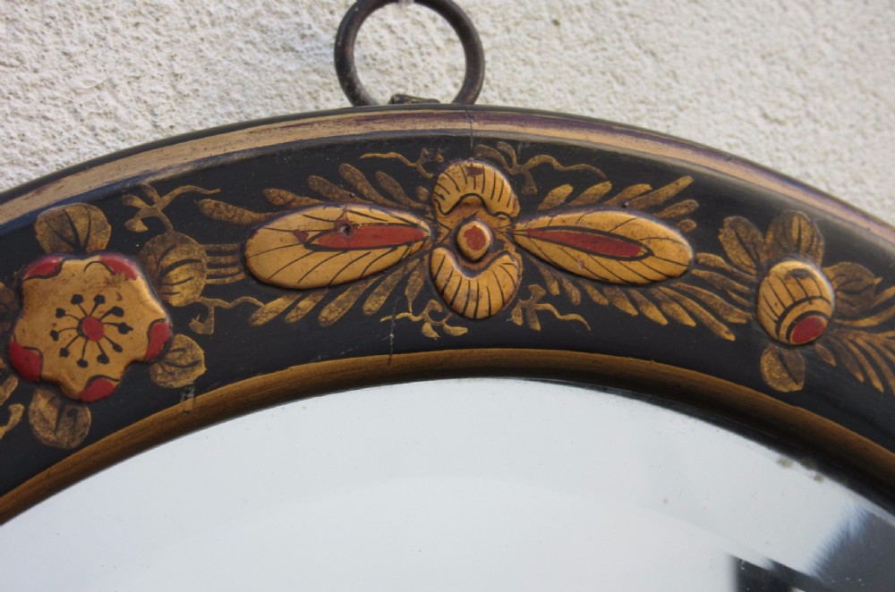 OVAL CHINOISERIE LACQUERED WALL MIRROR c1910 View III
