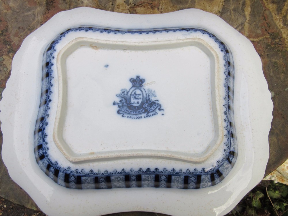STAFFORDSHIRE BLUE & WHITE CORINTHIAN FLUTE TUREEN, COVER AND STAND c1910 View V