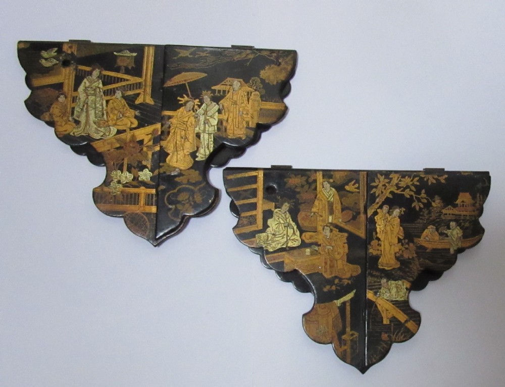 PAIR OF FOLDING LACQUERED PAPIER MACHE WALL BRACKETS c1880 View II