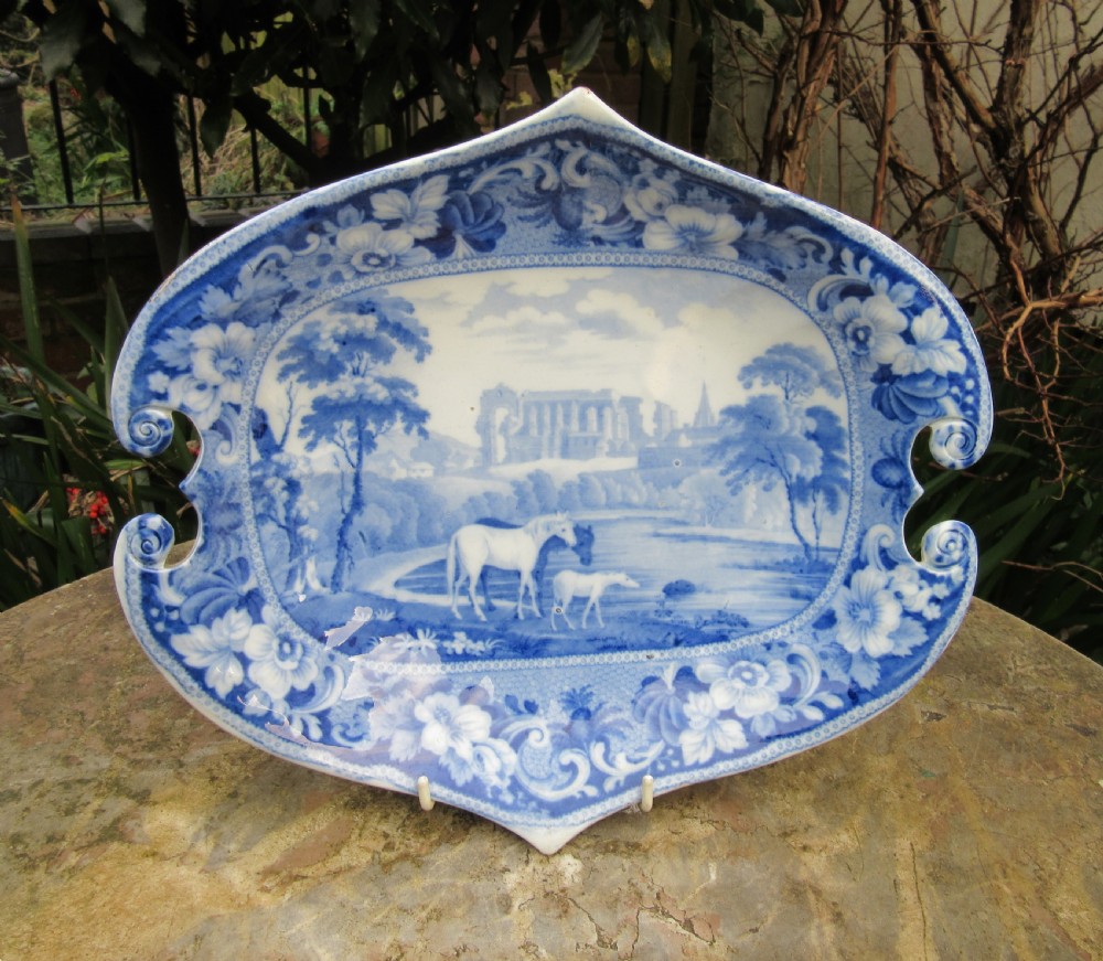 RARE ENGLISH BLUE & WHITE MALMESBURY ABBEY DISH c1840
