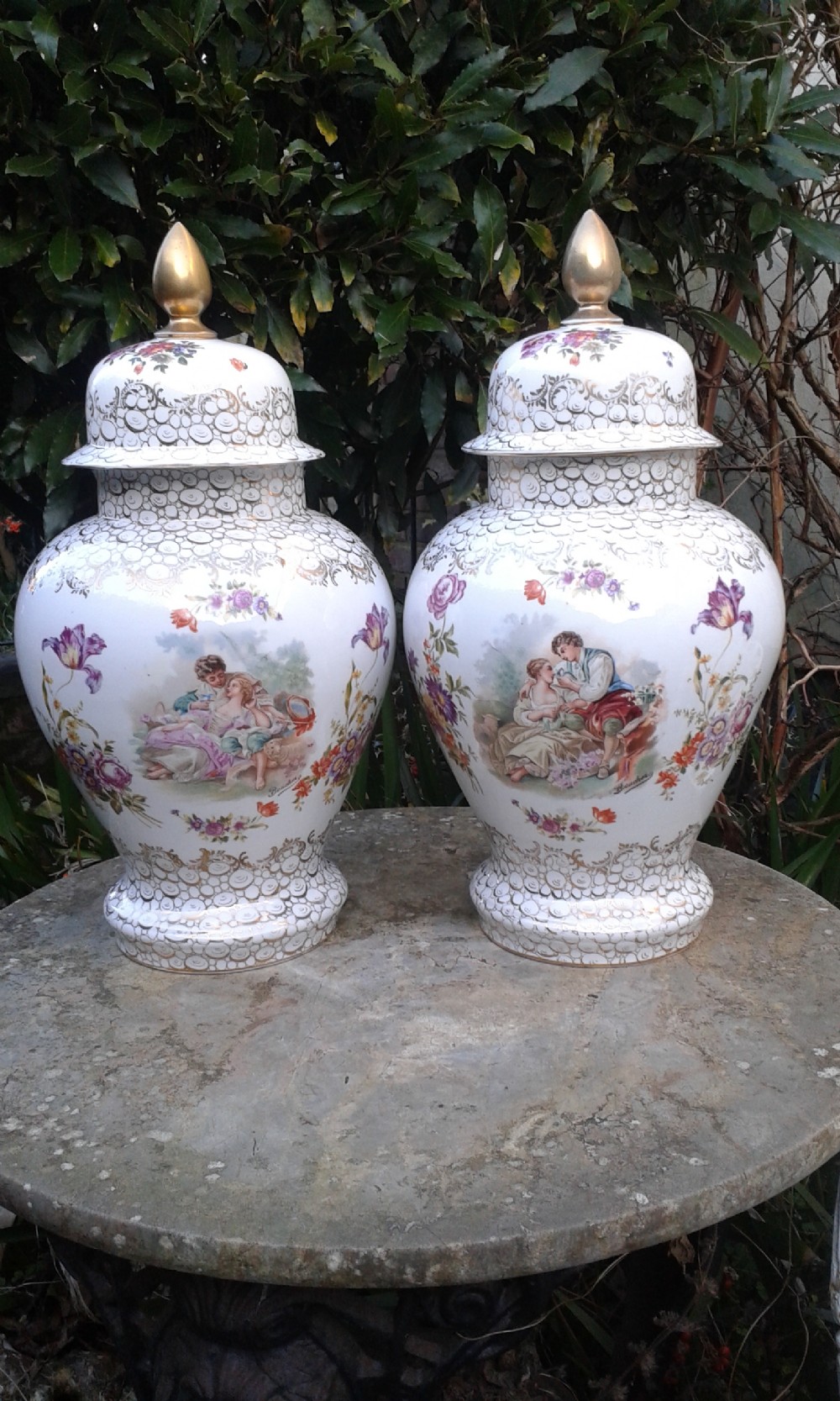PAIR OF LARGE CONTINENTAL PORCELAIN VASES & COVERS c1910