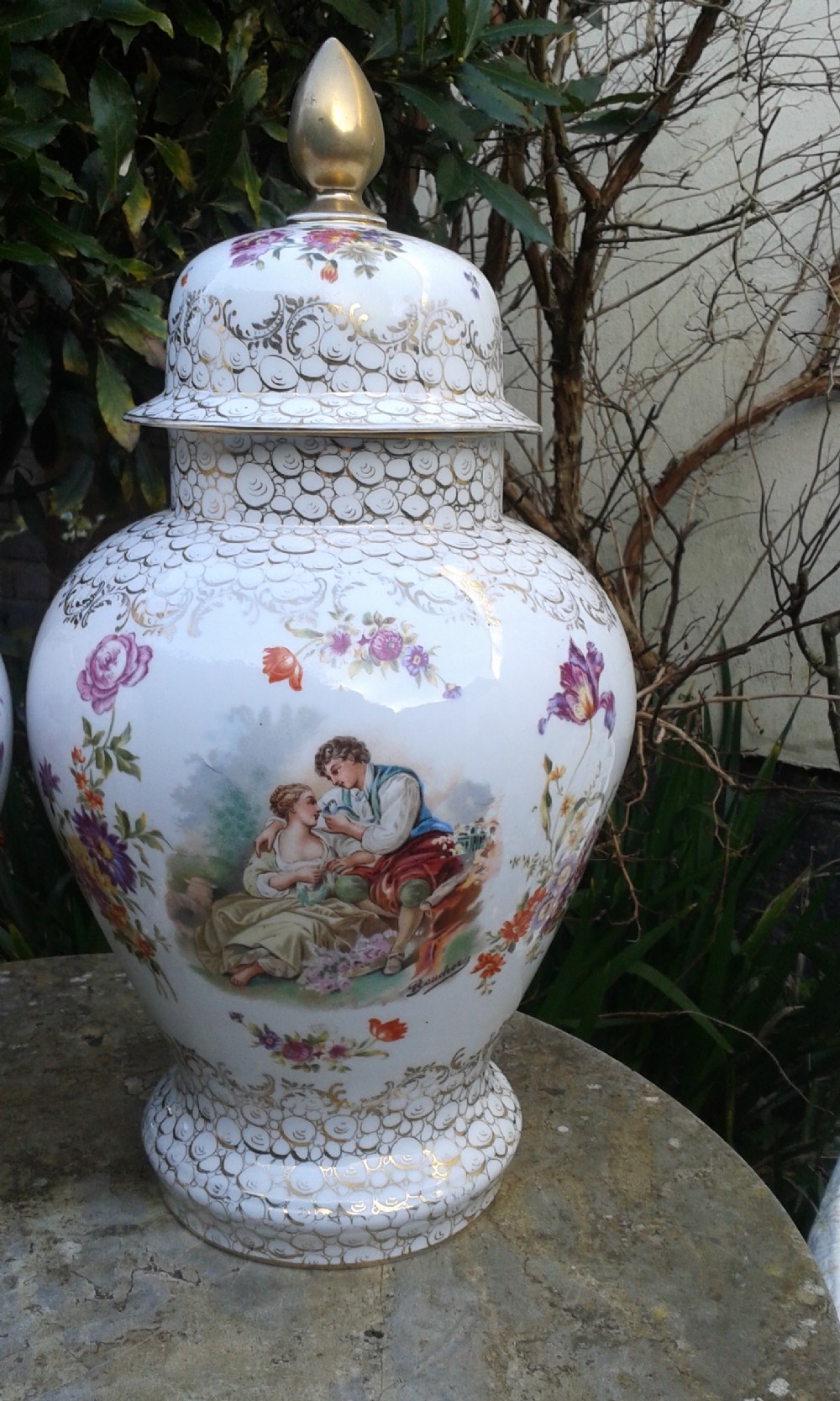 PAIR OF LARGE CONTINENTAL PORCELAIN VASES & COVERS c1910 View III