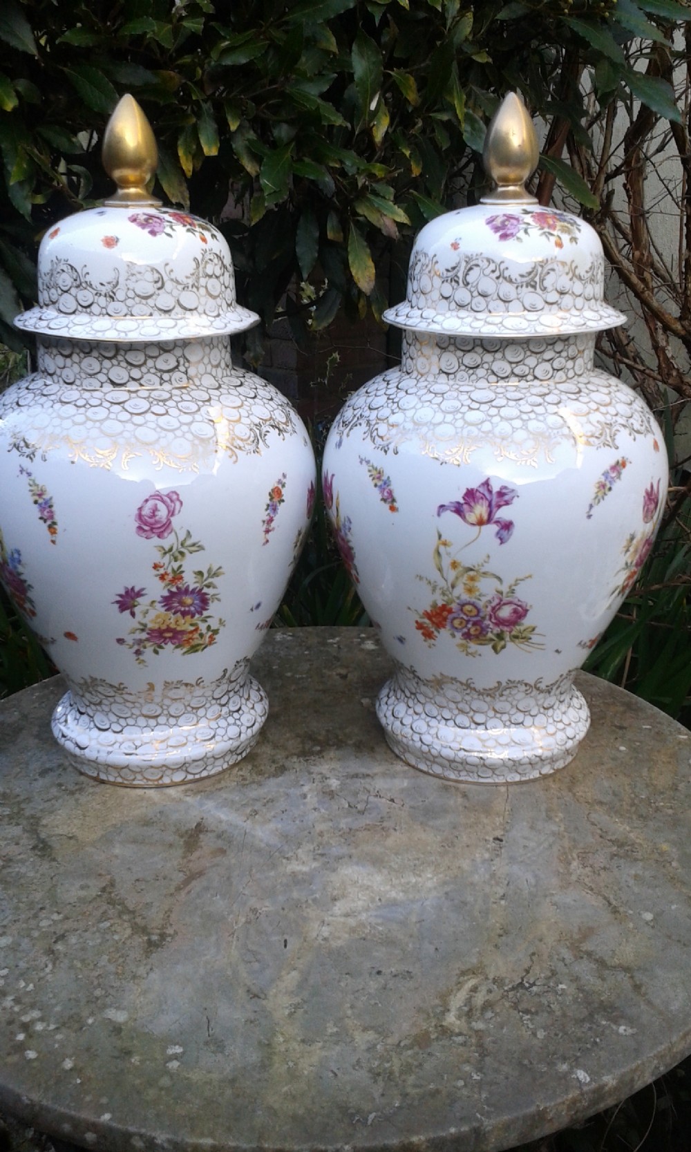 PAIR OF LARGE CONTINENTAL PORCELAIN VASES & COVERS c1910 View VI