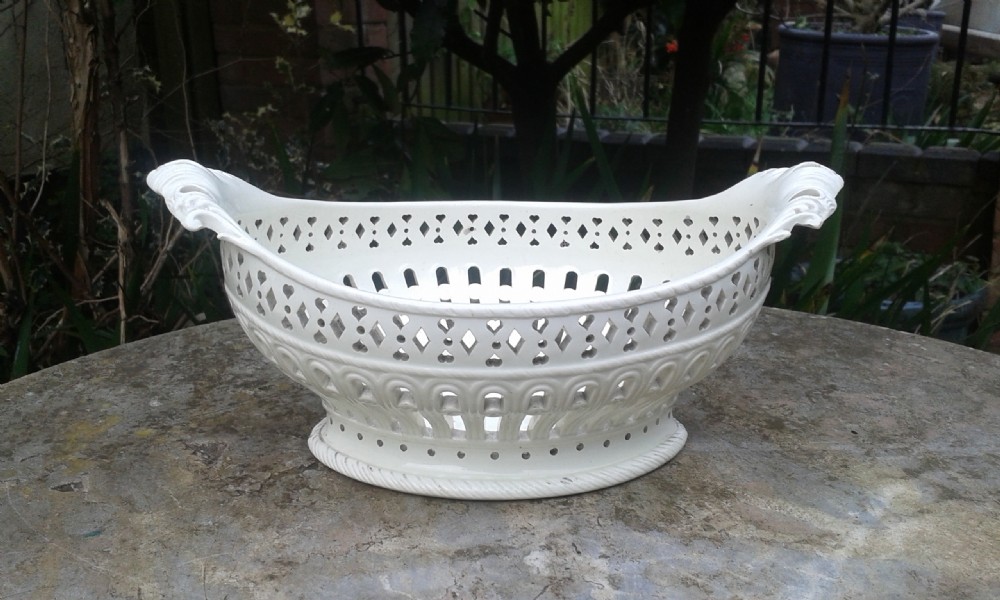 19th CENTURY CREAMWARE CHESTNUT BASKET View V