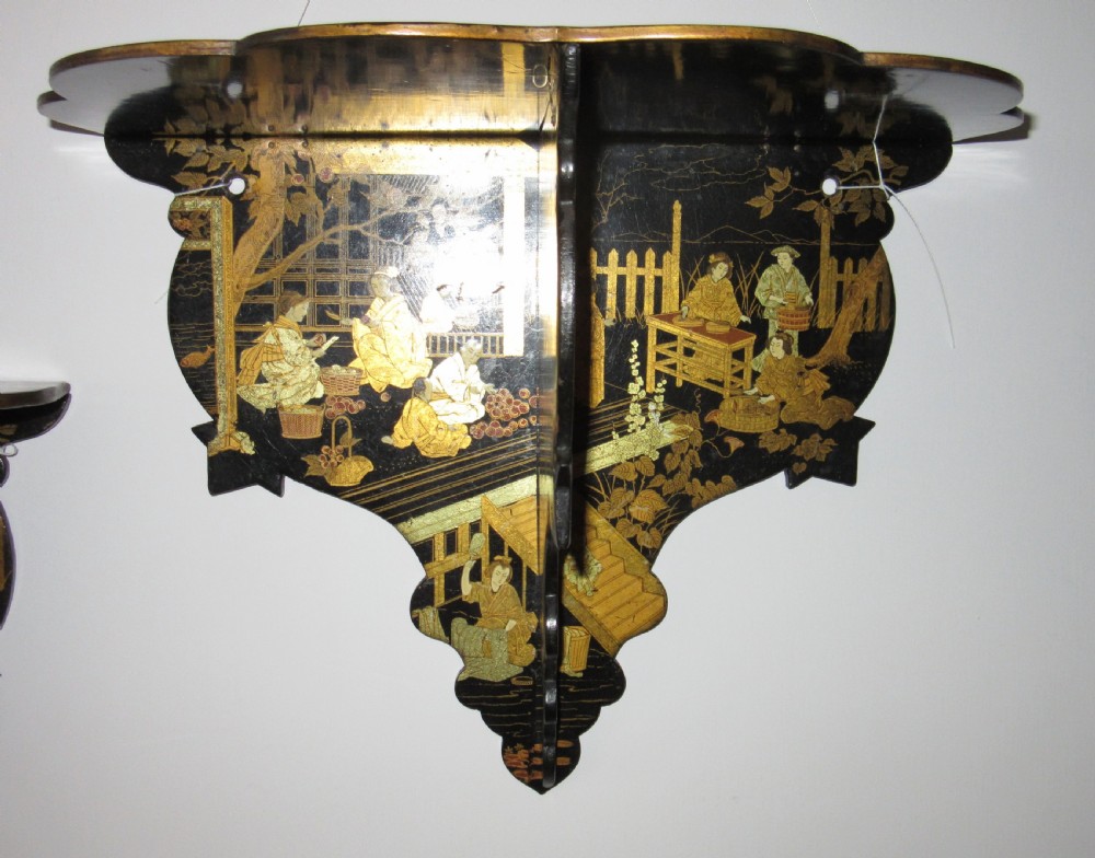 LARGE PAIR OF LACQUERED PAPIER MACHE FOLDING BRACKETS c1880 View II