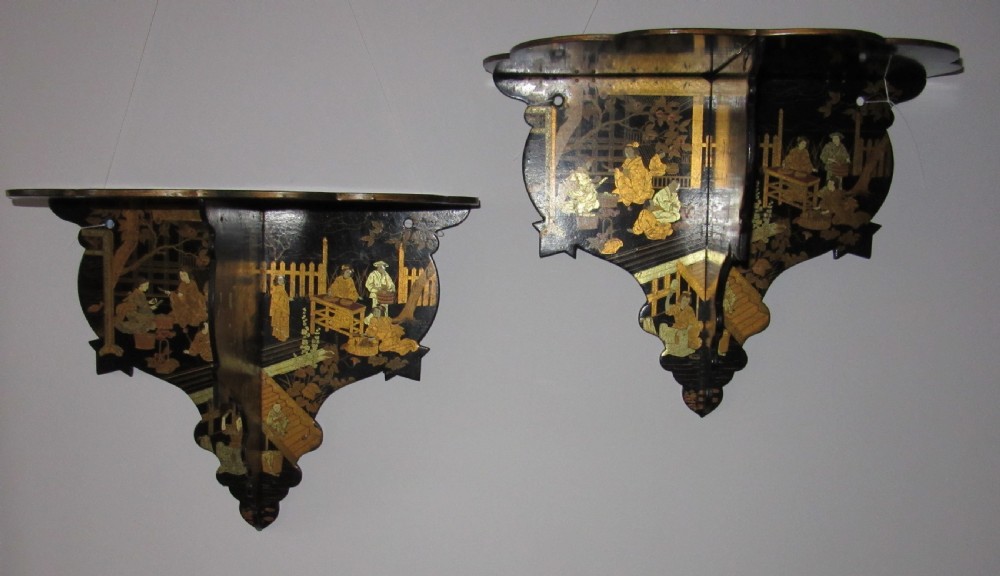 LARGE PAIR OF LACQUERED PAPIER MACHE FOLDING BRACKETS c1880 View IV