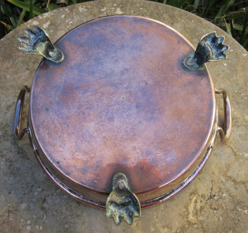 UNUSUAL COPPER TWO-HANDLED SERVING PAN c1840 View V