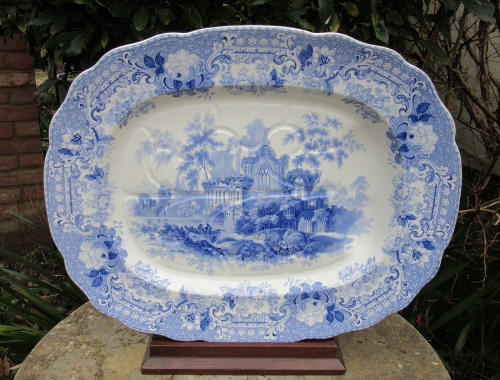 LARGE STAFFORDSHIRE BLUE & WHITE VERONA SERVING PLATE c1850